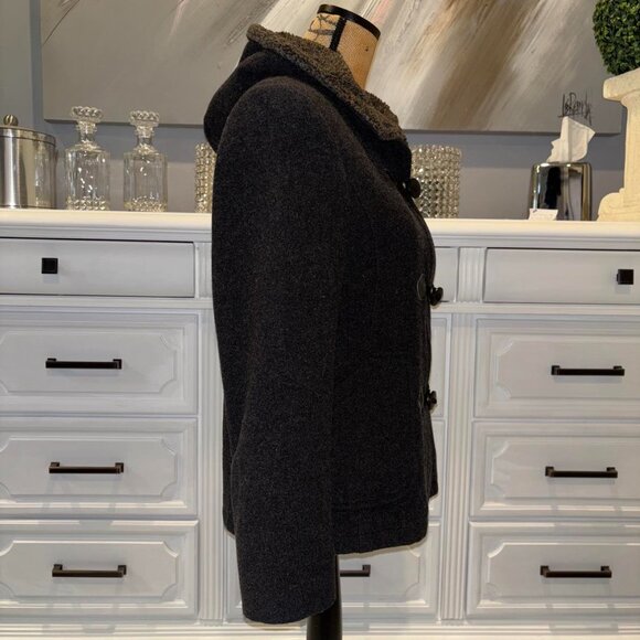 Women's Small wool-blend hooded charcoal gray peacoat w/ toggle buttons - Picture 6 of 11